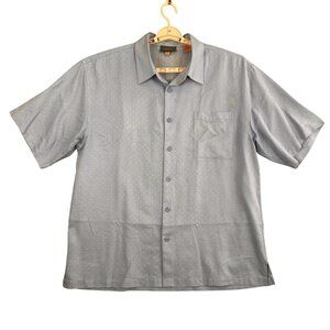 Toscano Shirt Mens XL Blue Geometric 100% Silk Short Sleeve Button Up Casual